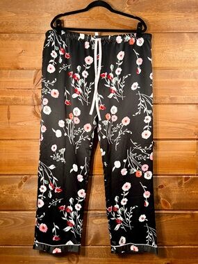 Gilligan & O'Malley Black Floral Satin Pajama Pants Size XXL 💕🌸